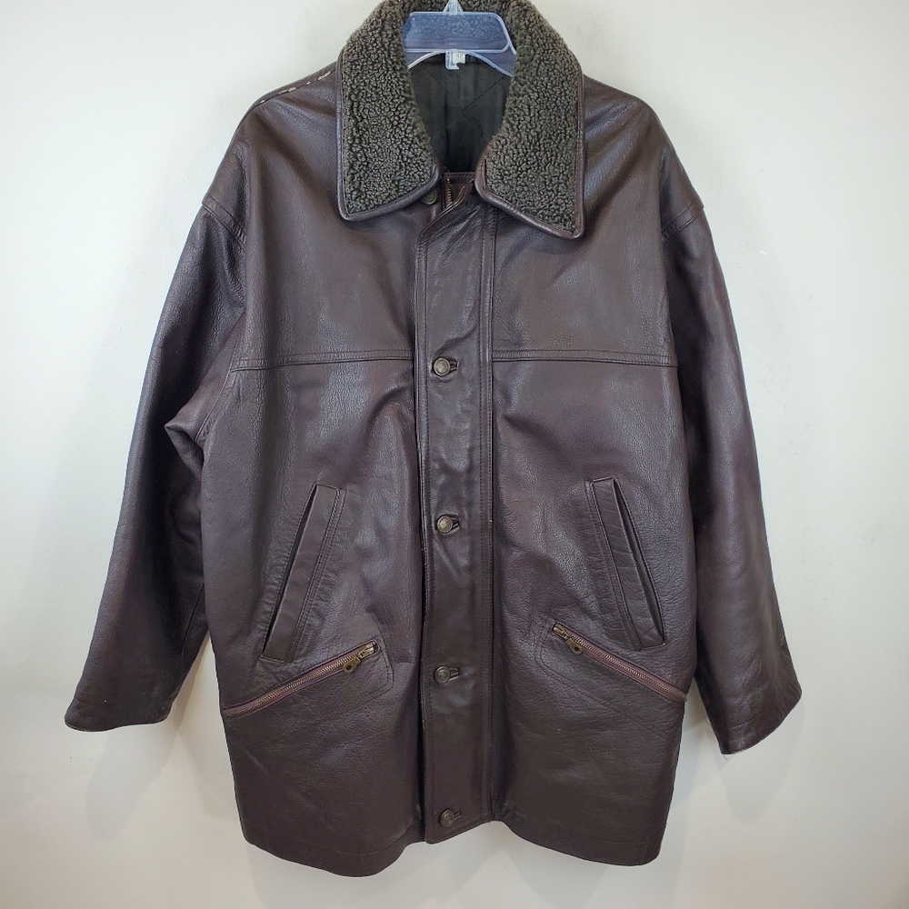 VTG CORDOVAN Montreal Leather Coat Jacket Size 42 XL Mens Oklahoma Buttons HEAVY
